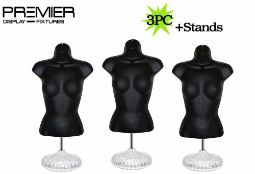 Set of 3 half female body form waist long plastic mannequin with base black for sale