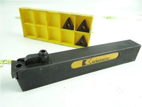 KENNAMETAL INDEXABLE TOOL HOLDER 3/4&#034; X 1&#034; SHANK + 3 NEW CARBIDE INSERTS 595405