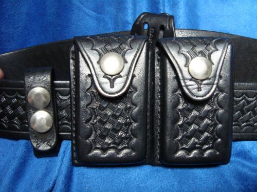 Genuine tex shoemaker&amp;sons basketweave leather police duty 36” belt ammo +extras for sale