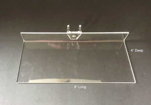 Clear Acrylic 4&#034; X 9&#034; Shelf for 1/4&#034; Pegboard. Retail Display for Shoes, etc