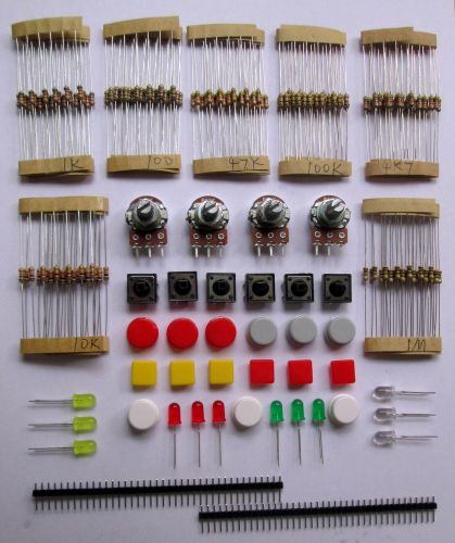General package electronic components LED transistors Capacitors breadboard