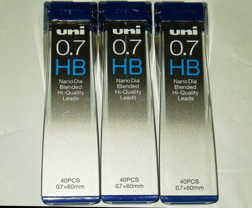 LOT OF 3 UNI HB 0.7MM 60MM x 120 MECHANICAL PENCIL NANO DIA HI-QUALITY LEADS NEW