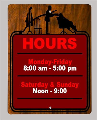 &#034;Business Hours&#034; sign-customisable with your hours Barber theme woodgrain look