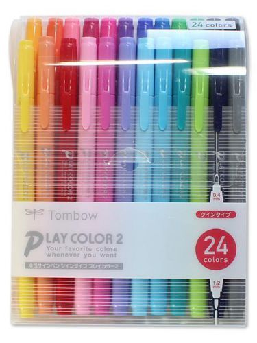 Tombow Play Color 2 Water-Based Pens - Set of 24 Colors 0.4mm &amp; 1.2mm Dual Brush