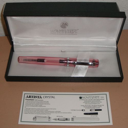 MONTEVERDE ARTISTA CRYSTAL PINK FOUNTAIN PEN - w/ Case in Box 5&#039;&#039; Medium Clear