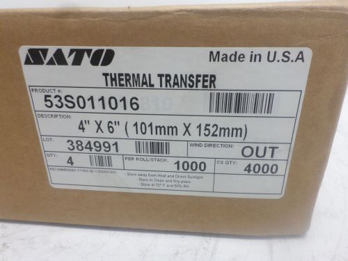 Sato thermal transfer labels 4&#034; x 6&#034; 53s011016 qty: 4 rolls for sale