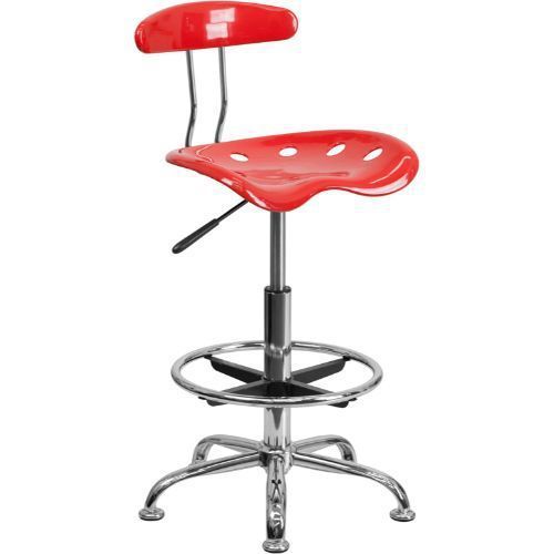 Vibrant Cherry Tomato and Chrome Drafting Stool with Tractor Seat FLALF215CHERRY