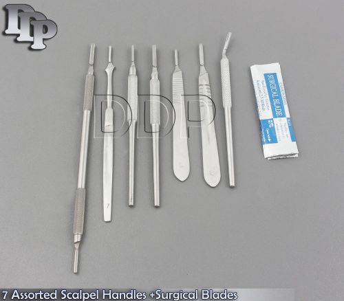 7 Assorted Scalpel Handles #3 #4+100 Sterile Surgical Blades (#10-15) (#20-25)