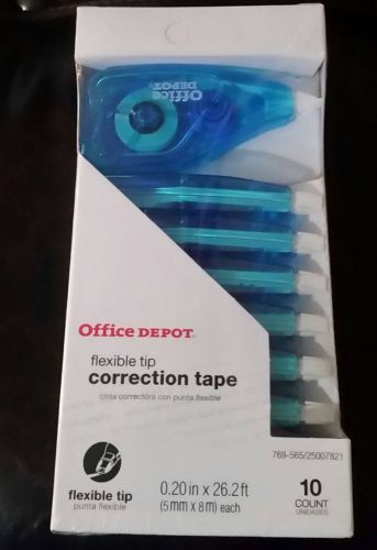 New 10PK Office Depot Correction Tape, Opaque White Flexible Tip Correction Tape