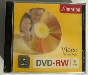 Imation NEW SEALED Video Photos Data DVD-RW 4x 2 hr 5 Discs High Quality Storage