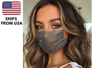 Rhinestone Face Mask for Adult Washable &amp; Reusable Anti Fog Summer Mask