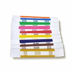 Self-Adhesive Bill Wrappers 450 Pcs 7.5&#034; x 1.15&#034; ABA Color-Coded Currency Bands