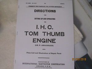 International Harvester Tom Thumb 1HP Gas Engine  Instructions &amp; Parts  Manual