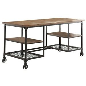 Saltoro Sherpi Industrial Style Metallic Writing Desk With Wooden Top And