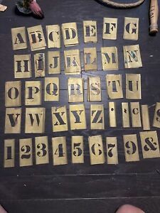 Vtg Interlocking Brass Letters, Numbers, Etc. Size 2” Stencil Set - 74 Pieces