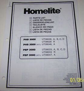 HOMELITE GAS BLOWERS PARTS LIST PHB 3000, PBP 3000