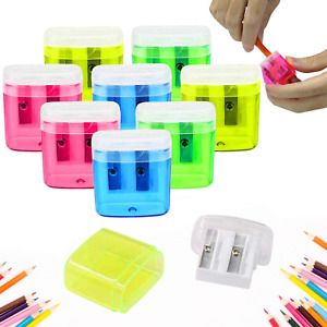 24 Pack Dual Hole Pencil Sharpener Manual Pencil Sharpeners with Lid for School