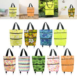 Lightweight Shopping Carts Rolling Storage Wheels Bag Printed Grocery Bags