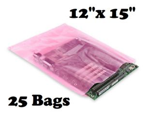 New Lot of 25 Anti-static Bags 12&#034; x 15&#034; 2 Mil Pink Plastic Bag Open End Large