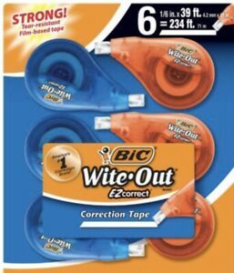 BIC Wite-Out Brand EZ Correct Correction Tape, White, 6 Count