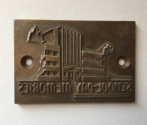 Metal Letterpress Printing Plate Reads &#034;School-Day Memories&#034;