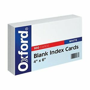 Oxford Blank Index Cards, 4&#034; x 6&#034;, White, 100/Pack