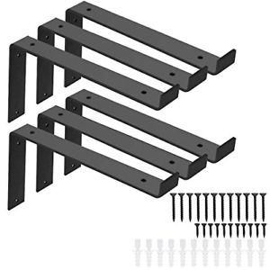 Large Shelf Brackets 12 Inch, Heavy Duty Metal Brackets, Black Brackets with DIY