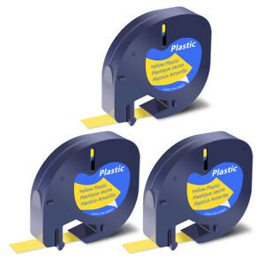 3PK Plastic Tape for DYMO Letra Tag QX50 LT91332 12mm Black on Yellow Label
