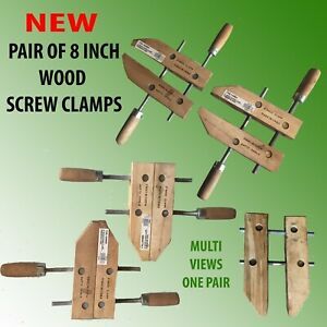 NEW PAIR OF 8 INCH WOOD SCREW CLAMPS FOR FOR USE BY CABINET MAKERS &amp; CARPENTERS