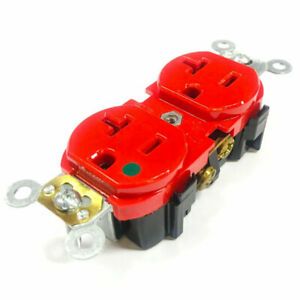 8300-HR Leviton Hospital Grade Duplex Receptacle Red 2-Pole, 10 Pack