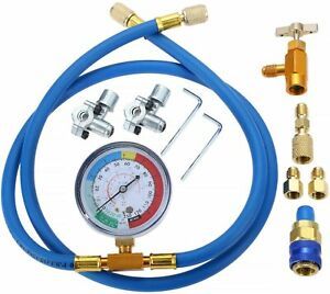 A/C R134A Refrigerant Recharge Hose w Gauge R13A Can Tap R410A Adapter Durable