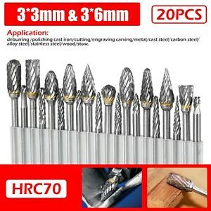 20pcs Carbide Rotating Cutter Burr Grinder Double-Cut Solid Rotary Drill Bit
