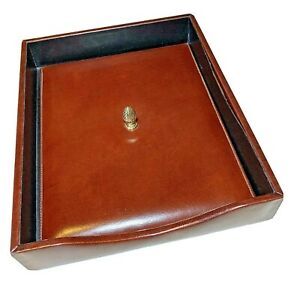 vintage Bosca leather letter tray with lid desk organizer made in usa 13 x 10.5
