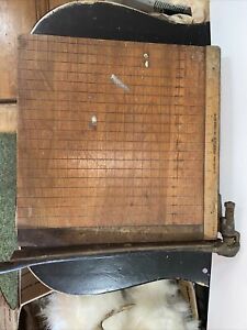 Antique Milton Bradley Paper Cutter 11” Studio Guillotine Shear Vintage Wooden