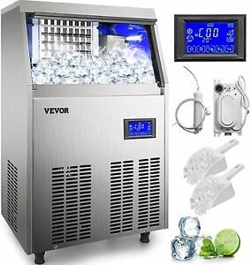 VEVOR 110V Commercial Ice Maker 80-90LBS/24H, 33LBS Storage Bin, Clear Cube, Adv