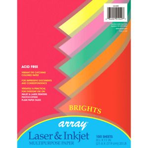ARRAY MULTIPURPOSE 100SHT BRIGHT COLORS 20LB PAPER