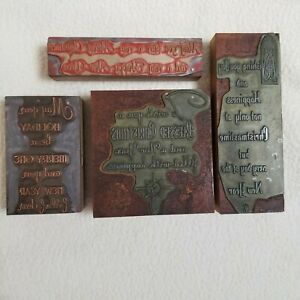 4 Letterpress Printing Print Blocks Cut Christmas New Year Greetings Script Card