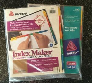 2 New Avery Index Maker Clear Label Dividers, 8 Multicolor Tabs, 11407