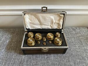 Vintage Calibration Weights 10 pc Cylindrical Weighing Business Jeweler Brass ?