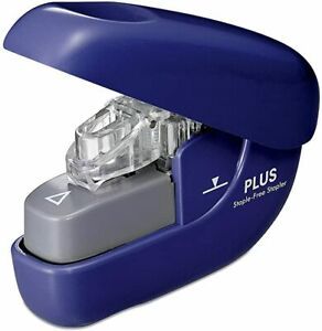 Needleless stapler Paper clinch blue Compact Easy to use Power assist mechanism