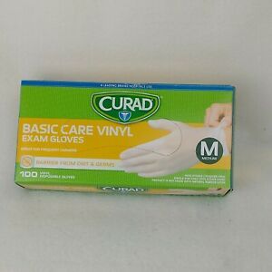 New Curad Basic Care Vinyl Exam Gloves Soft Flexible Easy Fit 100Ct (1 Box) SZ M