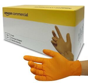 Amazon Commercial, 7 mil nitrile gloves large, orange, extra thick, heavy duty