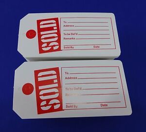 Qty. 200 Sold Tags with Slit Merchandise Price Tags Red / White