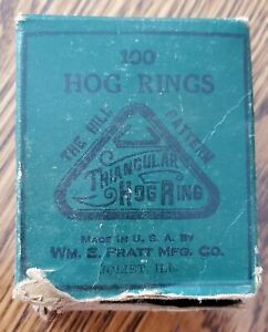 Vintage box Wm. E Pratt triangular Hill Pattern Hog Rings Joliet IL Illinois