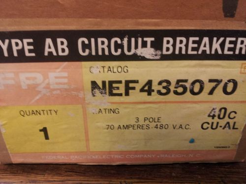 Federal pacific nef435070 3p 480v 70a breaker new in box sealed #a25 for sale