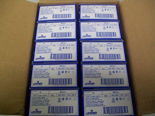 Box of 100 Leviton 951-BR15-I Back &amp; Side Wire Duplex Outlet 2P-3W Ivory 5-15R