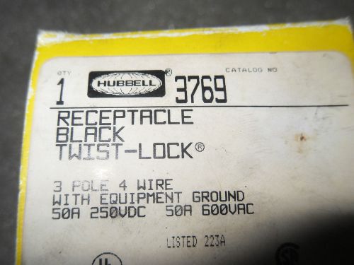 (rr10-4) 1 nib hubbell 3769 twist lock receptacle 50a 250vdc 3 pole for sale