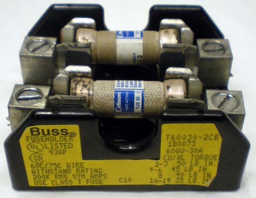 Bussmann cooper buss fuse holder t60030-2cr 1b0073 600v-30a 2-pole fuseblock for sale