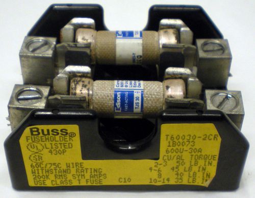 BUSSMANN COOPER BUSS FUSE HOLDER T60030-2CR 1B0073 600V-30A 2-POLE FUSEBLOCK