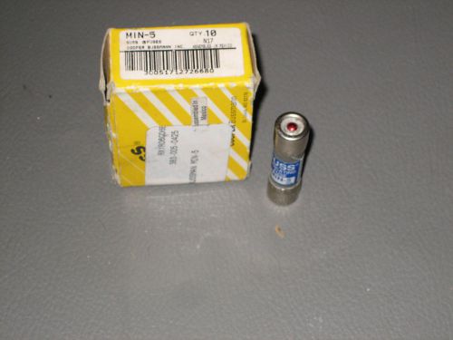 LOT OF 10 (BOX) BUSSMANN MIN-5 MIDGET FUSE 5A 250VAC INDICATING FAST ACTING